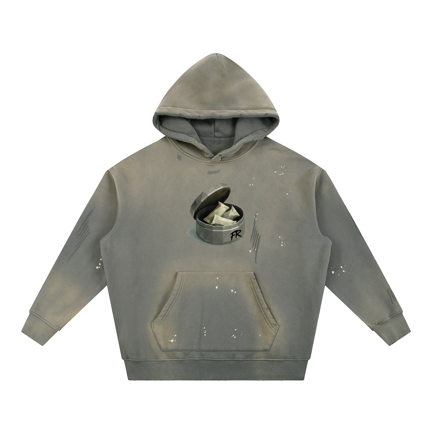 Snus Tub Washed Frayed Fleece Hoodie
