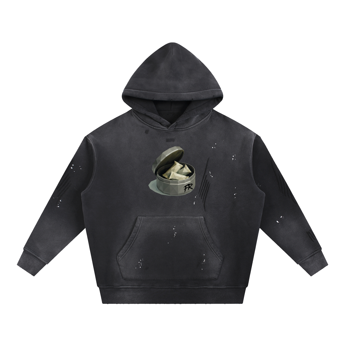 Snus Tub Washed Frayed Fleece Hoodie