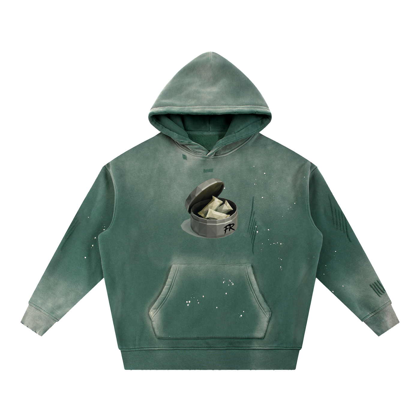 Snus Tub Washed Frayed Fleece Hoodie