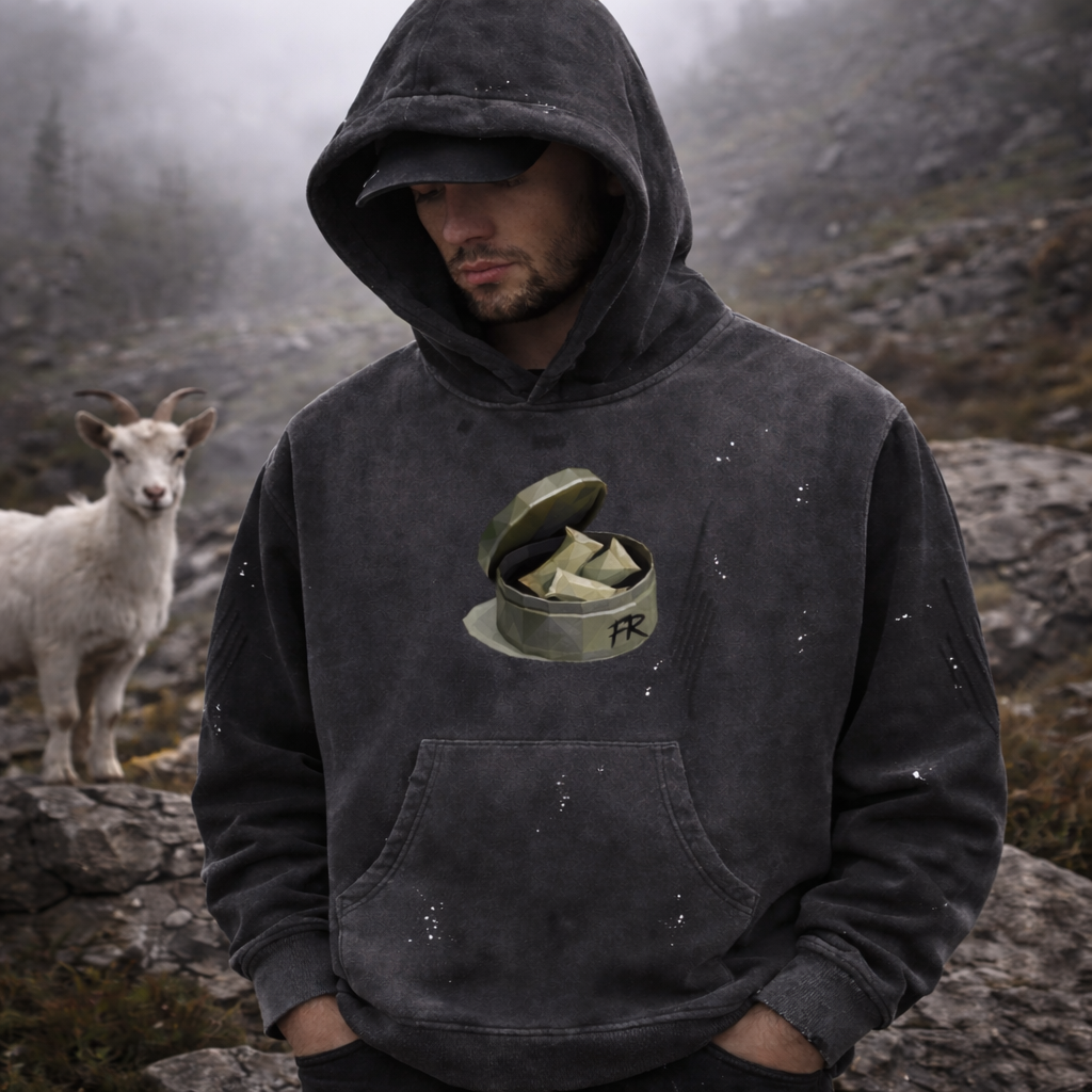 Snus Tub Washed Frayed Fleece Hoodie